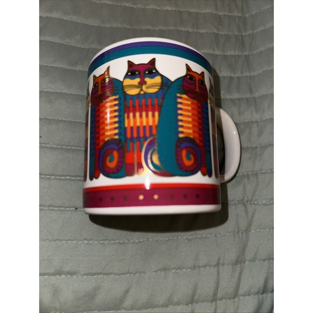 1988 Laurel Burch Rainbow Cat Cousins Ceramic Coffee Mug Cup